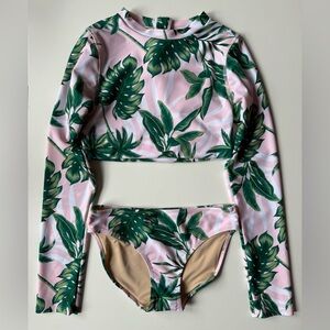 Shade Critters Teen Girls Pink Palm Cropped Rashguard Set - Size 14Y